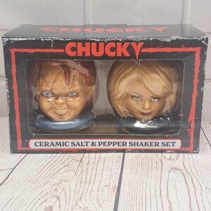 Child's Play Chucky and Tiffany Ceramic Salt and Pepper Shaker Set Halloween NEW